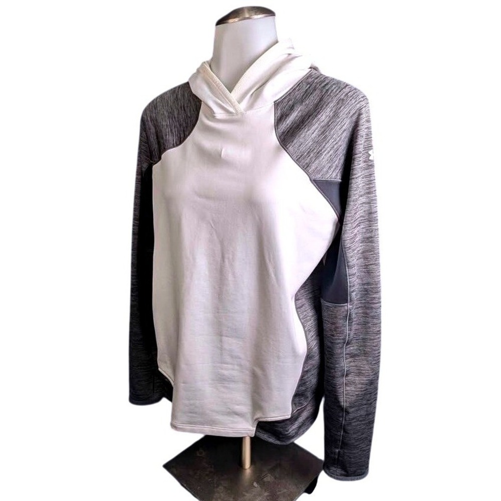 Under Armour~Women's ColdGear Pullover Hoodie~Size Medium~Gray/White Colorblock